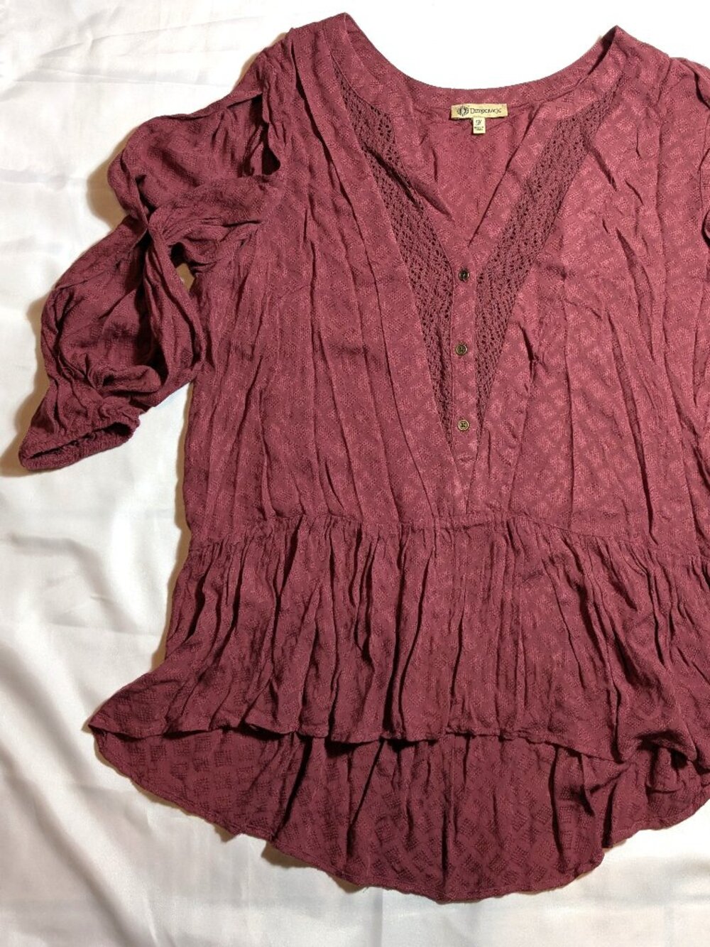 Women's Democracy Maroon Long Sleeve Open Arm Baby-doll Blouse (NWT) Medium